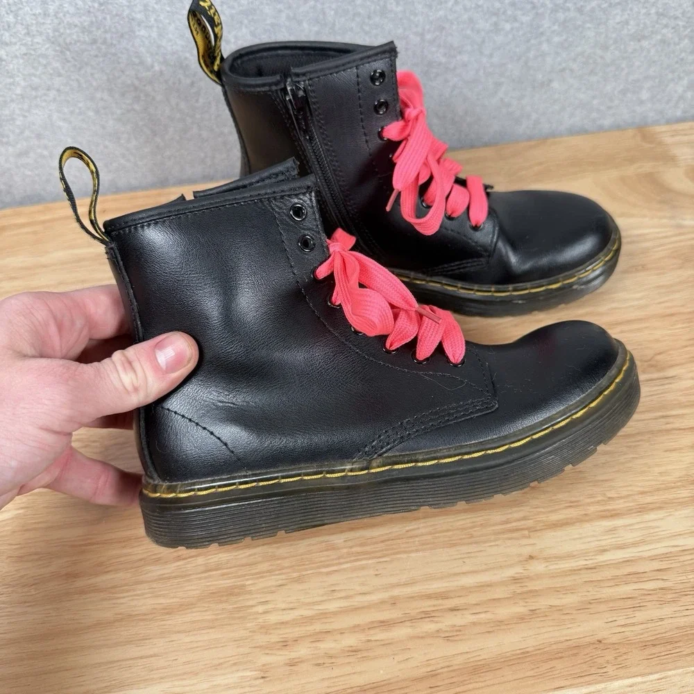 Doc Martin Zavala Junior Boots Youth Size 2 Black Leather Lace And Zip Up Dr